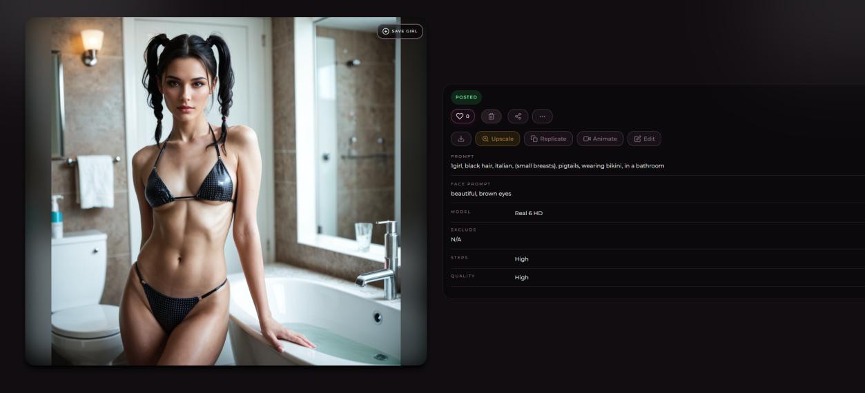 Seduced AI generation of a woman in a bathroom, similar face to the first despite a different nationality preset