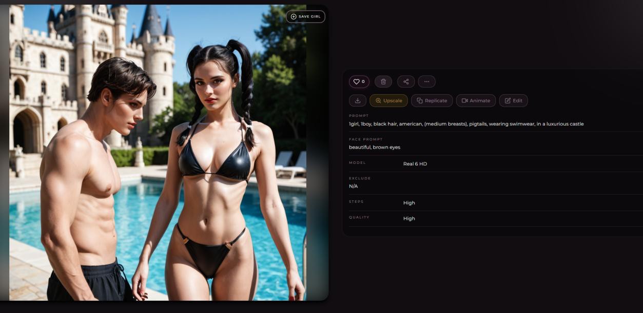 Seduced AI generation of a woman in swimwear beside a man whose face looks distorted